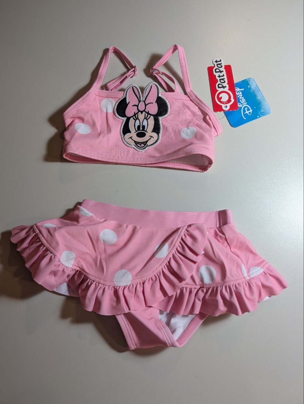 PatPat Girls 6/9 Months Disney Pink Minnie Mouse Polka Dot Ruffle Swim Set NWT